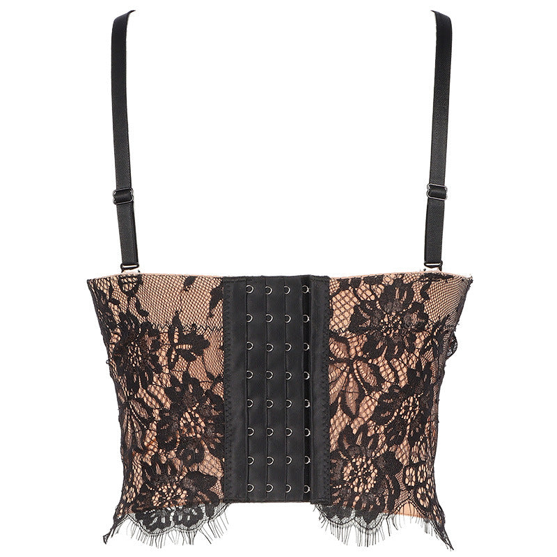 freedombeauty｜Lace sling beautiful back anti-light adjustable with chest pad small vest with steel ring tube top DB1076