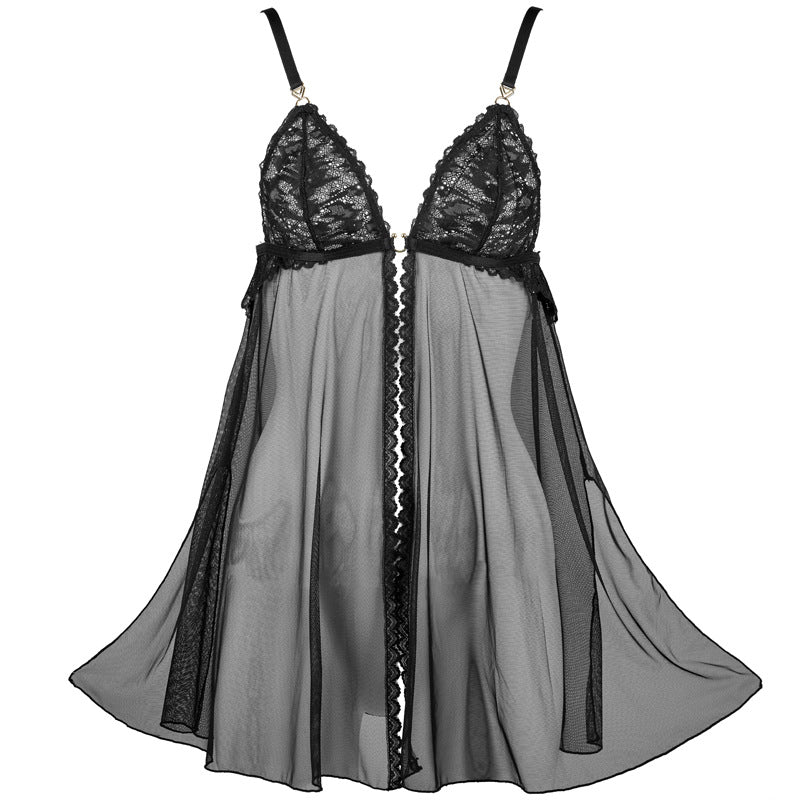 FREEDOMBEAUTY | FQ2854 Perspective Tulle Front Buckle Suspender Split Lace Pajamas Thong Sex Underwear Sexy Suspender Pajamas