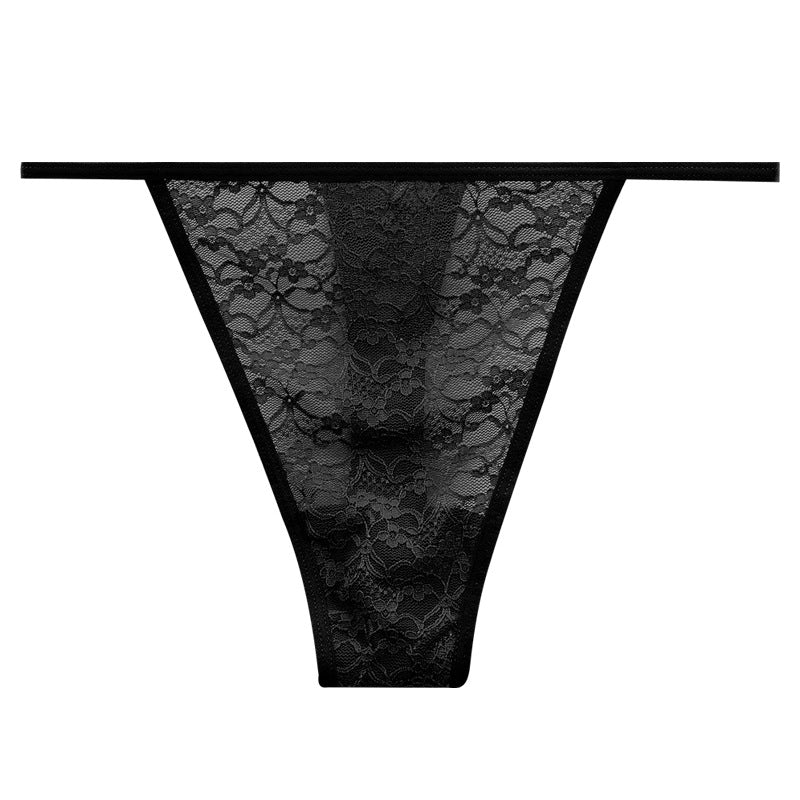 FREEDOMBEAUTY | Cross-border foreign trade interest temptation lace thong women, sexy transparent mesh embroidered underwear low-rise thin belt T-pants