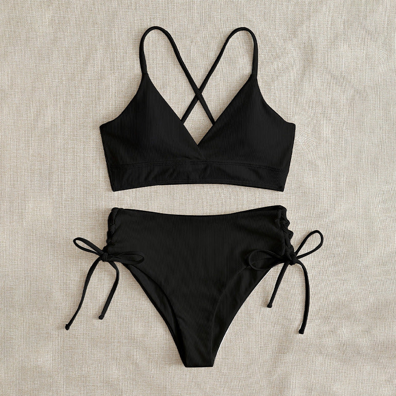 FREEDOMBEAUTY | 2025 new independent station European and American lace-up bikini split swimsuit women's senior bikini sexy swimsuit