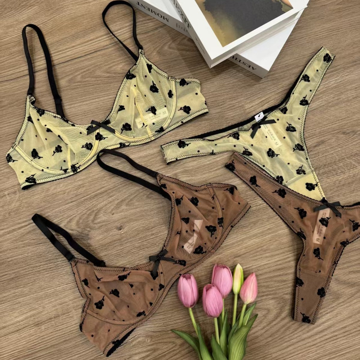 FREEDOMBEAUTY | Sexy lingerie thin flocking embroidered French underwear big breasts small gathering bra set Sexy Bra