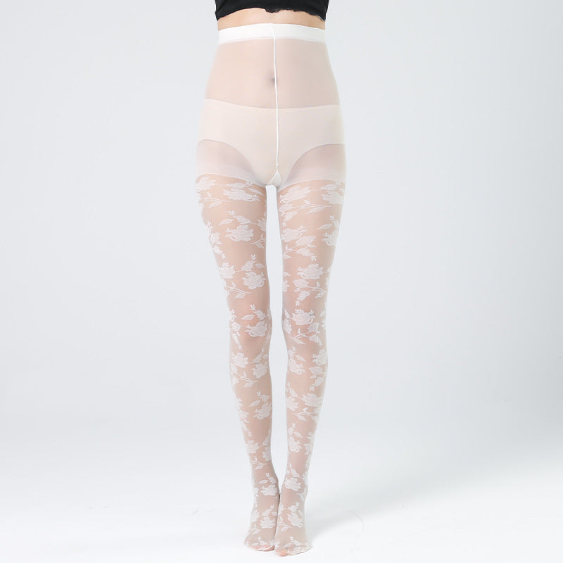 FREEDOMBEAUTY | 3d roses black stockings jacquard net stockings hollow fishnet stockings women's thin pantyhose shaping high elastic shaping