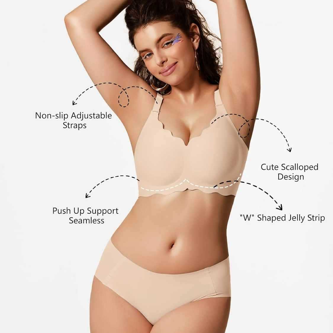 FREEDOMBEAUTY  Jelly Bras for Women No Underwire Scalloped Push U