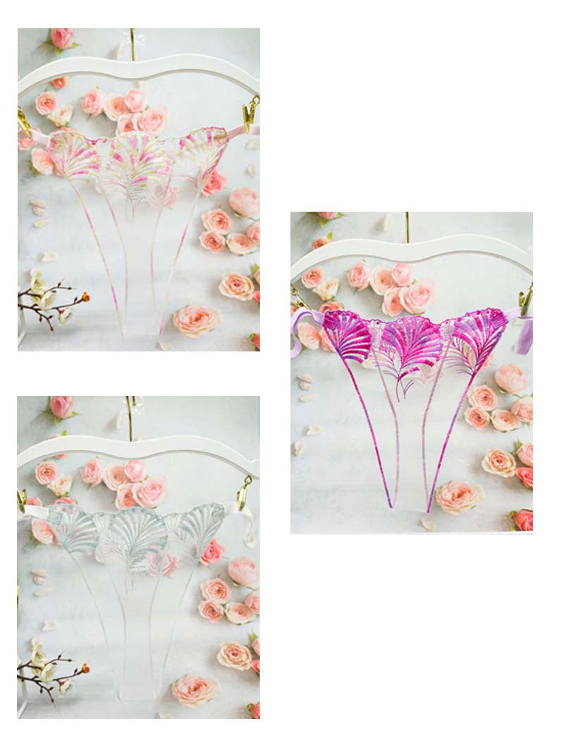 FREEDOMBEAUTY | Hollow-out embroidery perspective sexy new sex thong fan-shaped leaf pattern mesh embroidery cross-border