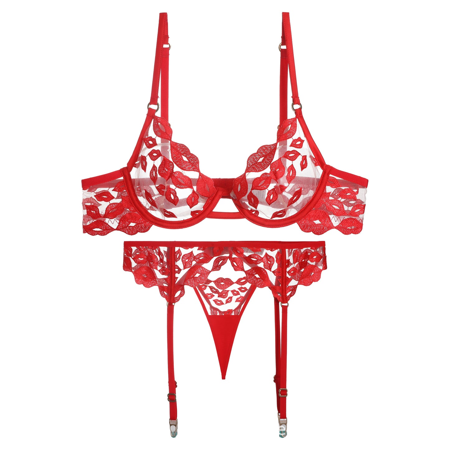 FREEDOMBEAUTY | New environmentally friendly recycled material European and American cross-border sexy bra women's suit red lip Valentine's Day underwear panties thong
