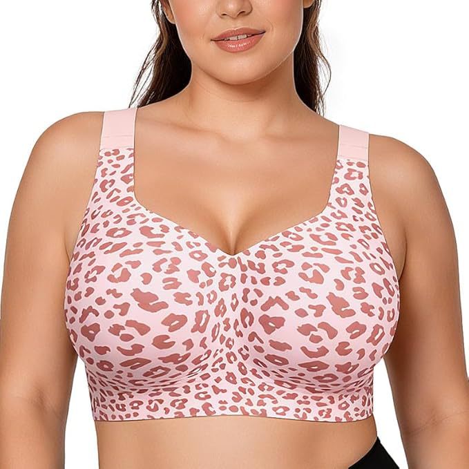 FREEDOMBEAUTY | Leopard print cross-border bra large size jelly glue underwear women's thin seamless steel rim foreign trade bra Amazon explosion