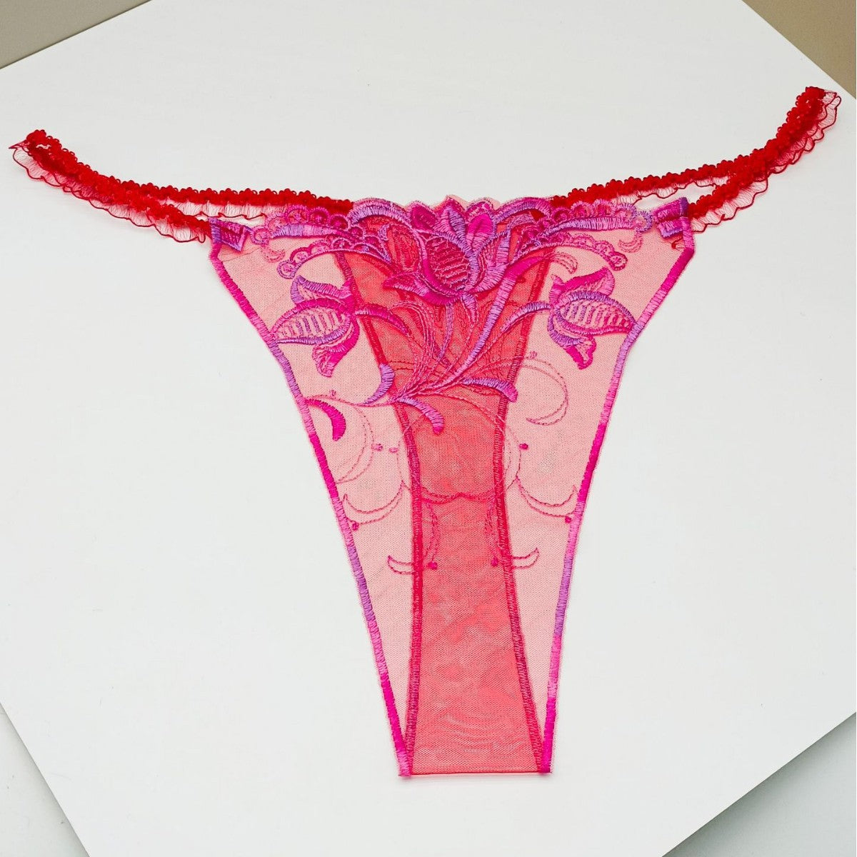 FREEDOMBEAUTY | Sexy transparent women's thong perspective open crotch hollow sex fun rose flower embroidery color matching cross-border