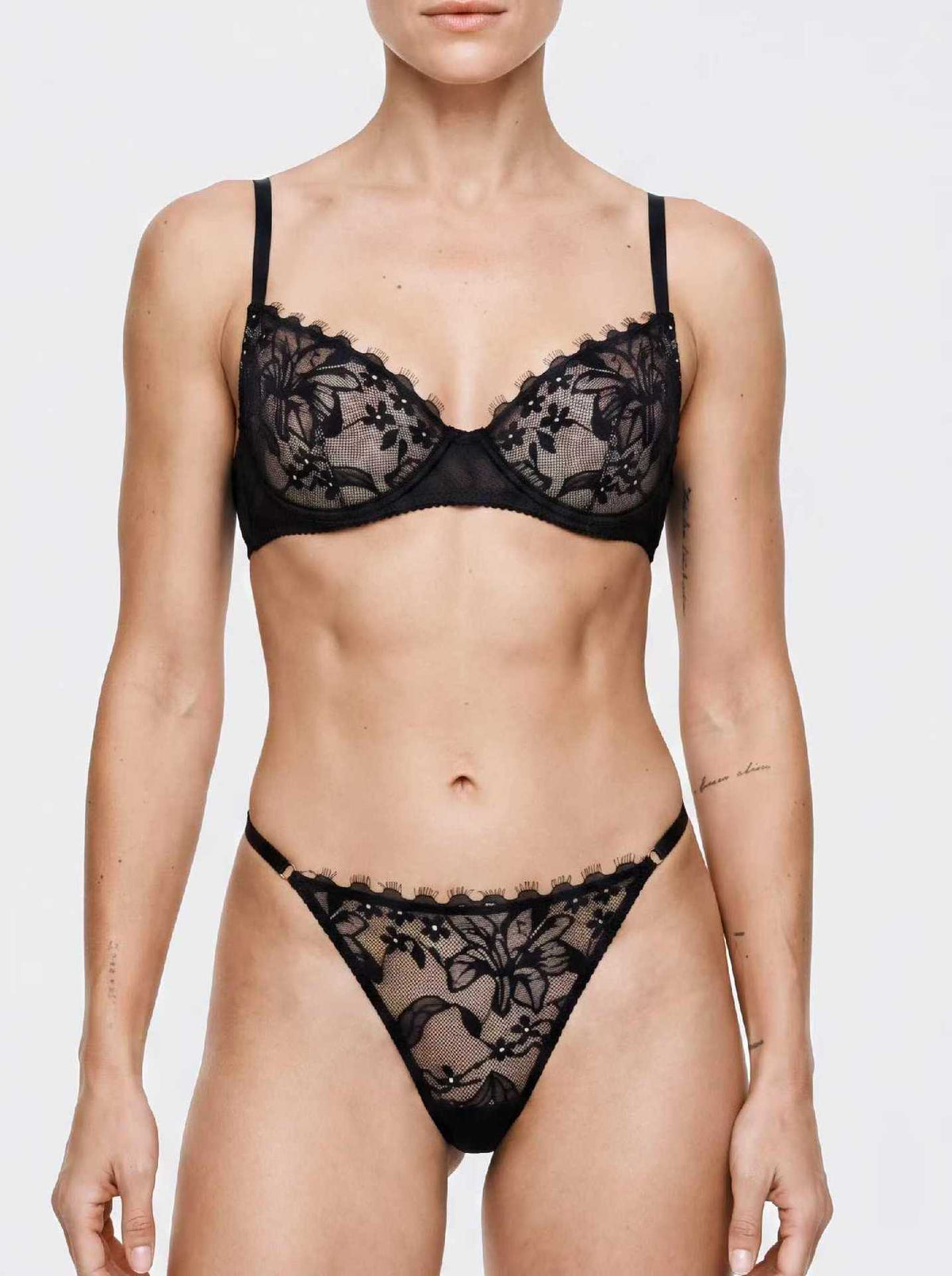 FREEDOMBEAUTY | Cross-border ultra-thin French lace eyelash edge underwear women's big breasts show small sexy bras foreign trade gathering bra set
