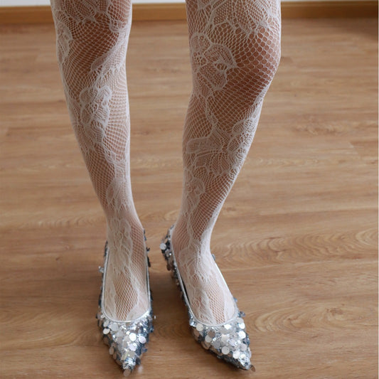 FREEDOMBEAUTY | Autumn and winter retro new Chinese design leggings dark jacquard mesh socks niche national style hollow pantyhose women