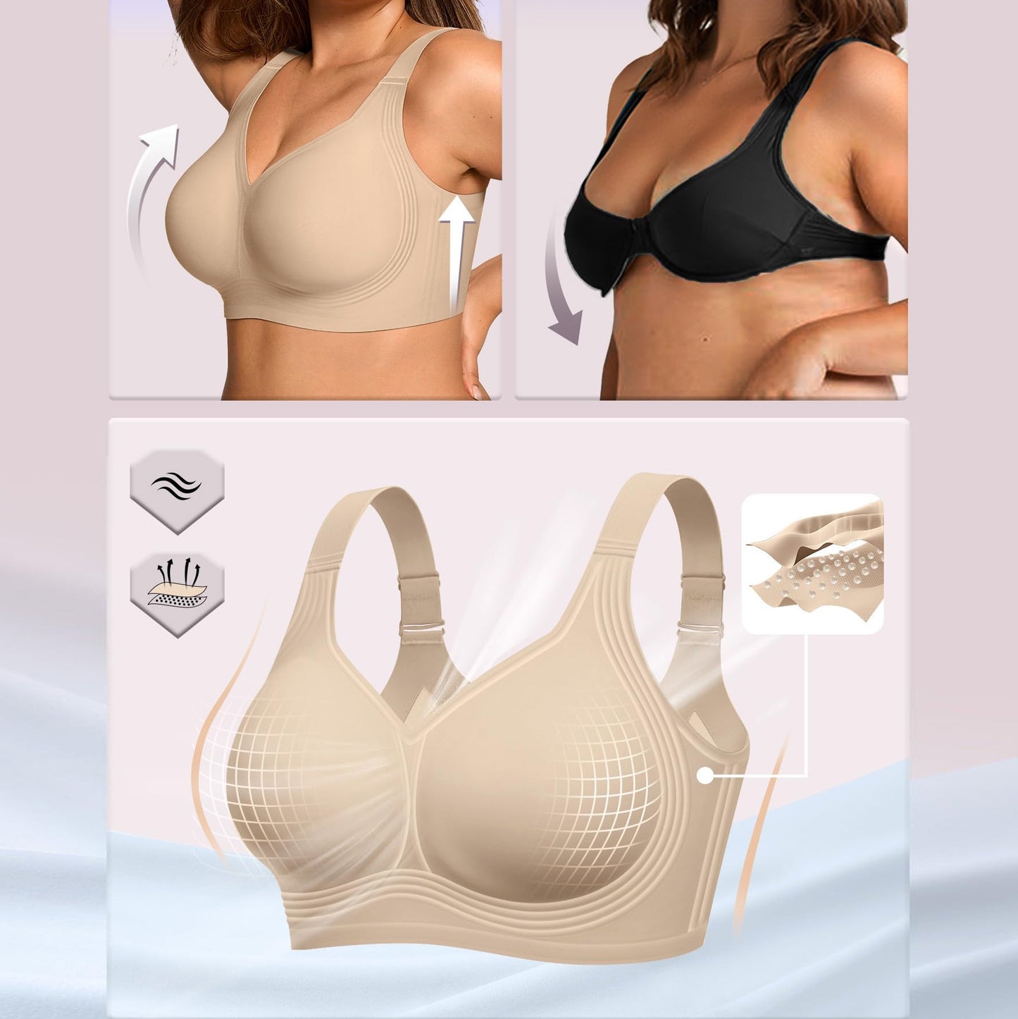 FREEDOMBEAUTY | Solid color pull-up soft three-dimensional bra, beautiful back underwear, soft support, comfortable and breathable jelly bra