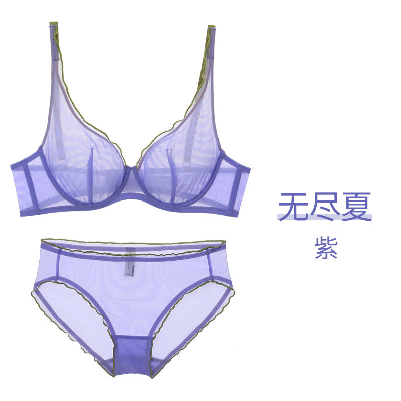 FREEDOMBEAUTY | mesh set soft steel ring bra large chest small breathable thin atmosphere underwear set bra