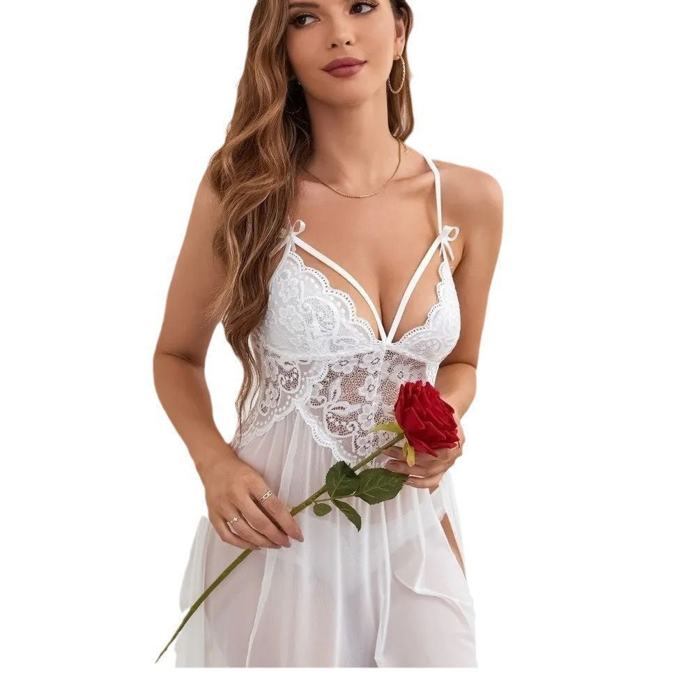 FREEDOMBEAUTY | sexy temptation suspender underwear sex uniform set pure lace maid large size pajamas