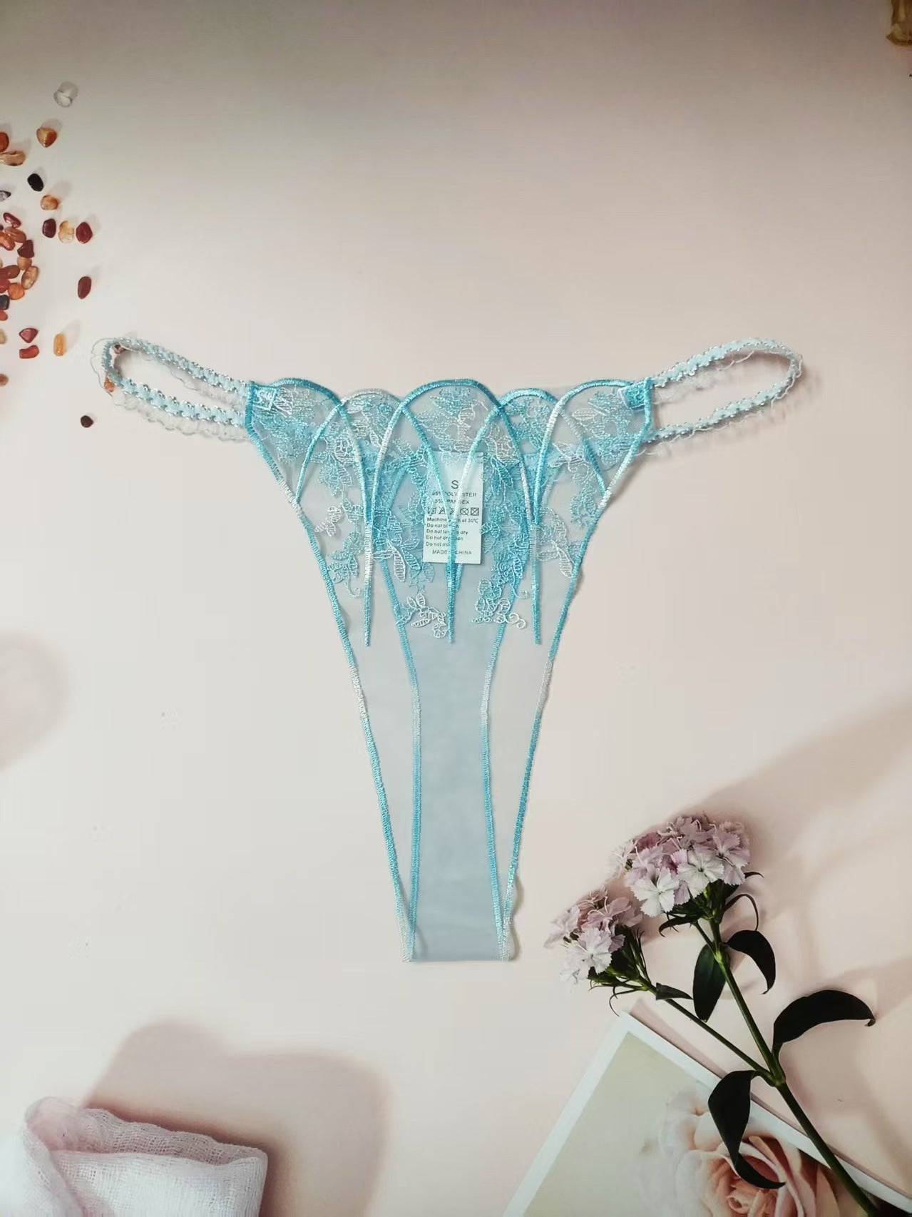 FREEDOMBEAUTY | New women's triangular mesh lace hollow sexy European and American mesh mountains embroidery color matching cross-border perspective T-character