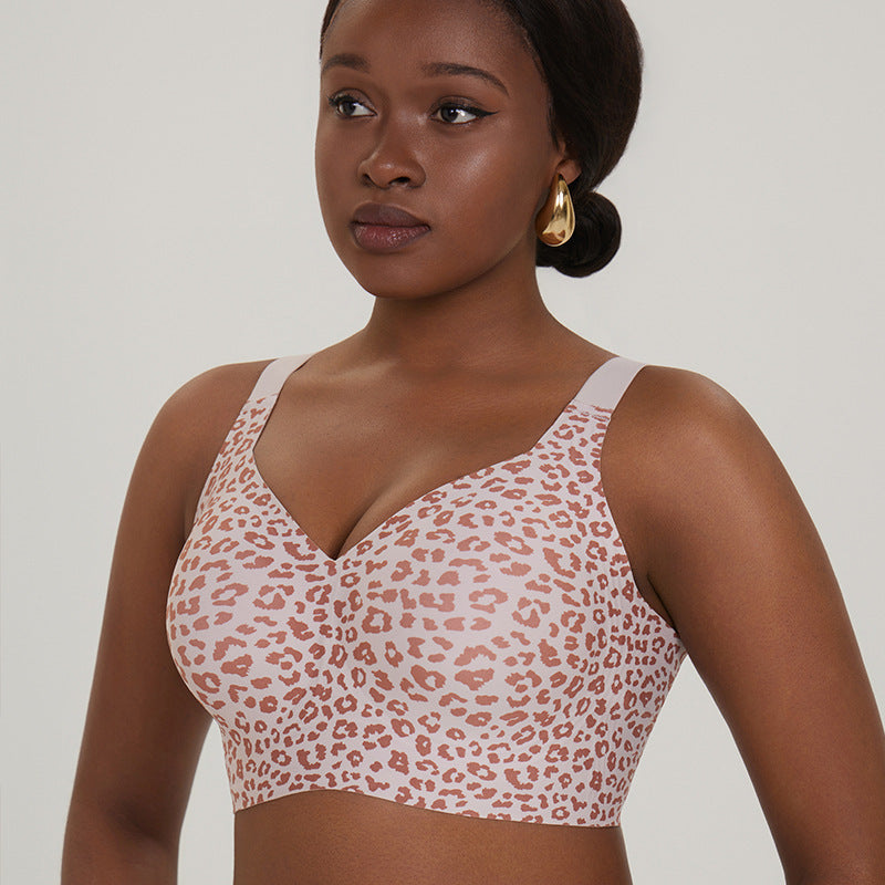 FREEDOMBEAUTY | Leopard print cross-border bra large size jelly glue underwear women's thin seamless steel rim foreign trade bra Amazon explosion