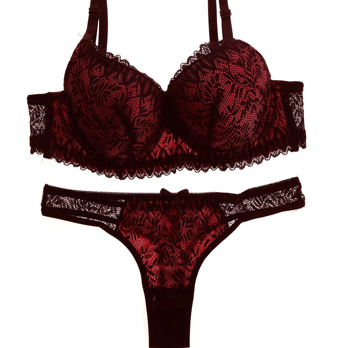 FREEDOMBEAUTY | Women's Lace Bra Set Breathable Black Contrasting Underwear Panties Breast Belt Chest Pad Thin Mold Cup Sexy Thin