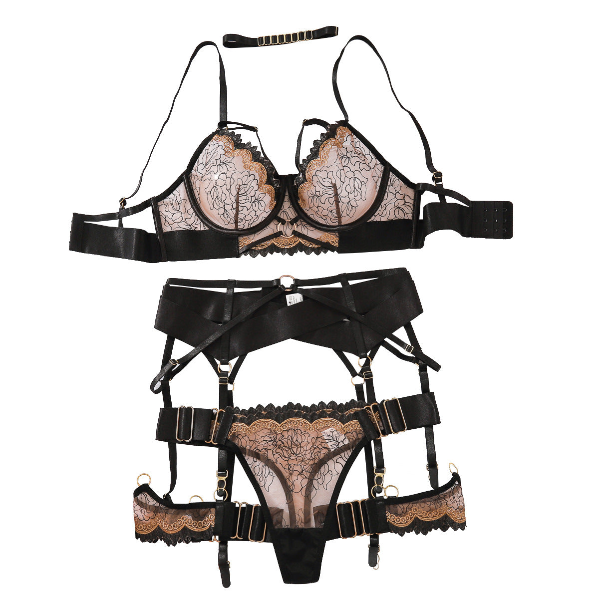 Freedombeauty | New sexy lingerie bra sexy lace-up sexy shapewear underwear panty set five-piece set