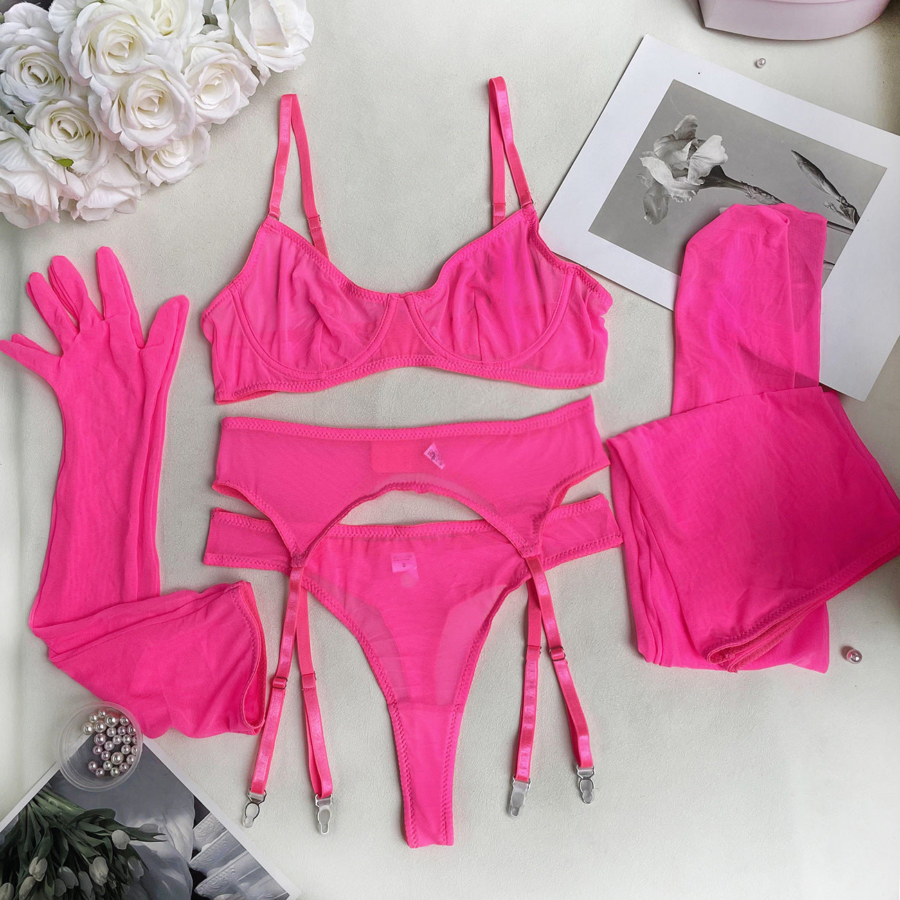 freedombeauty|Sex Lips Rose Solid Color Pendant Gloves Sexy Underwear Sex  lingerie set