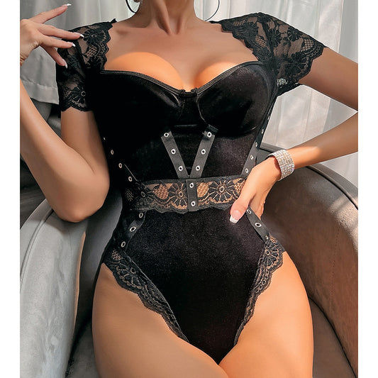Freedombeauty | Women's Velvet Lace Thin Sexy High Quality Sex Bodysuit 27535