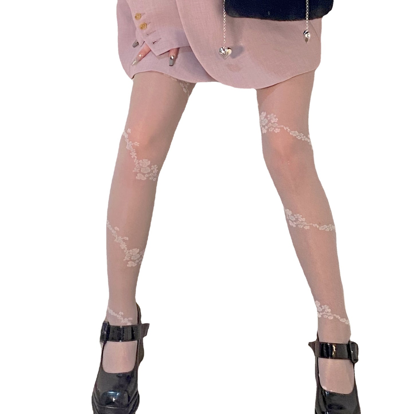 FREEDOMBEAUTY | New retro French rose garden pure desire white silk flower vine wrapped Japanese ultra-thin lace jacquard bottoming stockings