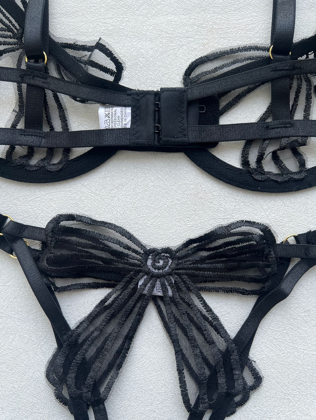 FREEDOMBEAUTY | DIER pure desire style three-dimensional bow hollow underwear set sexy steel ring thong sex two-piece set women