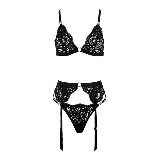 FREEDOMBEAUTY | FQ2841M204 French Pure Lace Triangle Cup Low Waist Thong U-Buckle Crossed Back Sexy Set
