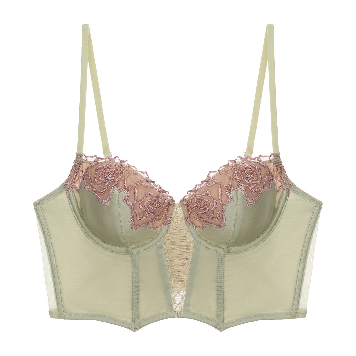 FREEDOMBEAUTY | Retro rose fish bone bra vest European and American waist underwear shaping gathering French long thin bra set women