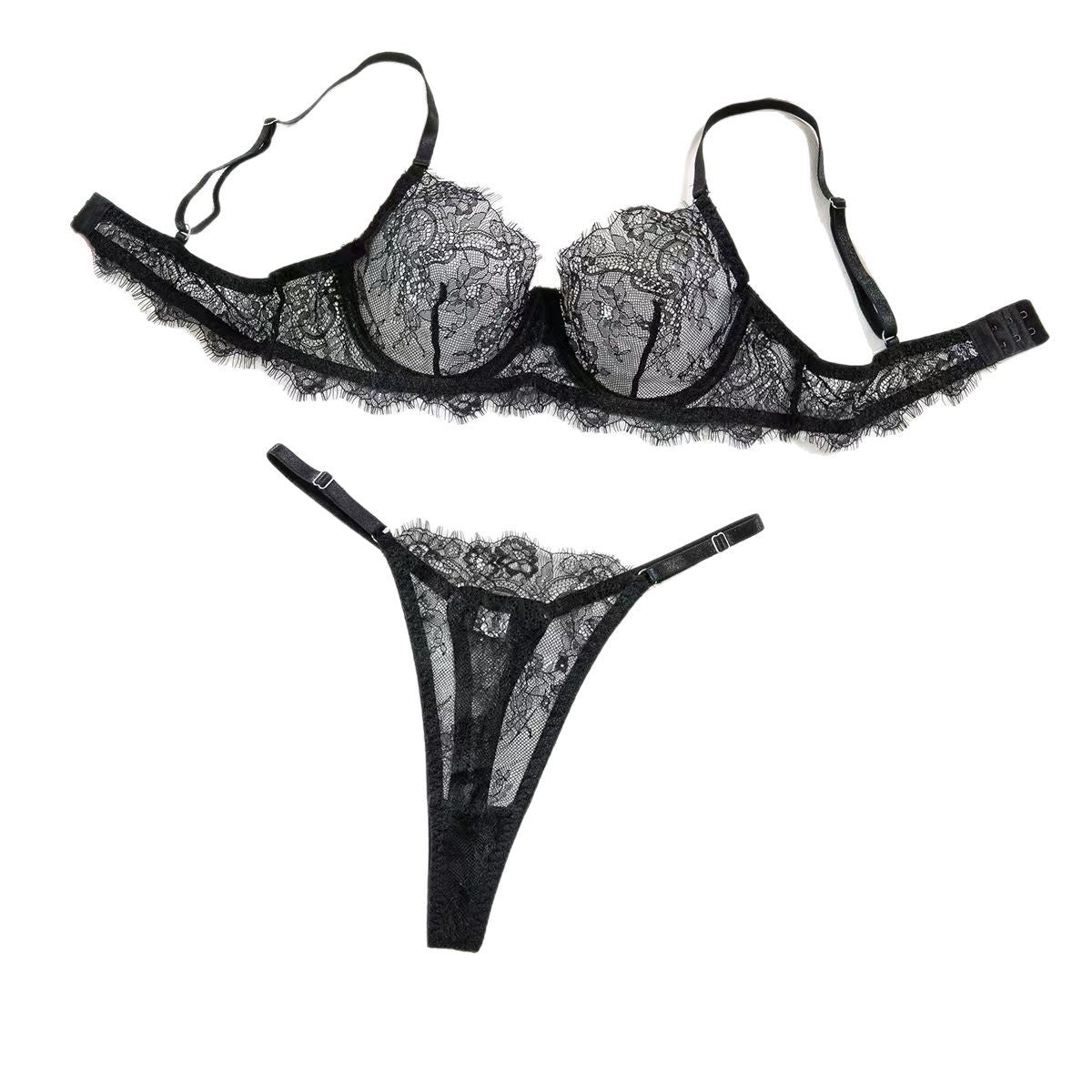 FREEDOMBEAUTY | Ultra-thin sexy lace French bra, crystal cup underwear, big breasts are small, no sponge with steel ring, small breasts gather