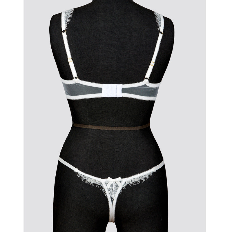 FREEDOMBEAUTY | FQ2759 Pure Perspective White French Sex Suit Women's Eyelashes Lace Bra AP Underwear with Rim Tulle