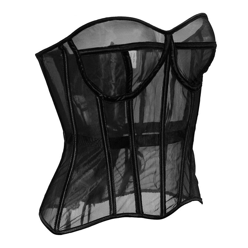 Freedombeauty |  Early Spring Perspective Mesh Thin Shape Corset Women's Sexy Underwear Outer Tie T1077