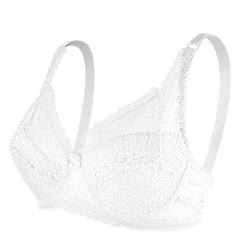 Freedombeauty | European and American style big breasts show small large size lace underwear women's summer thin collection no steel ring bra zero bondage bra