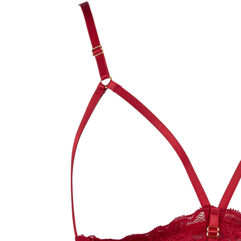 FREEDOMBEAUTY | FQ2706 erotic lingerie lace milk sexy pajamas open free panties thong set with leg rings