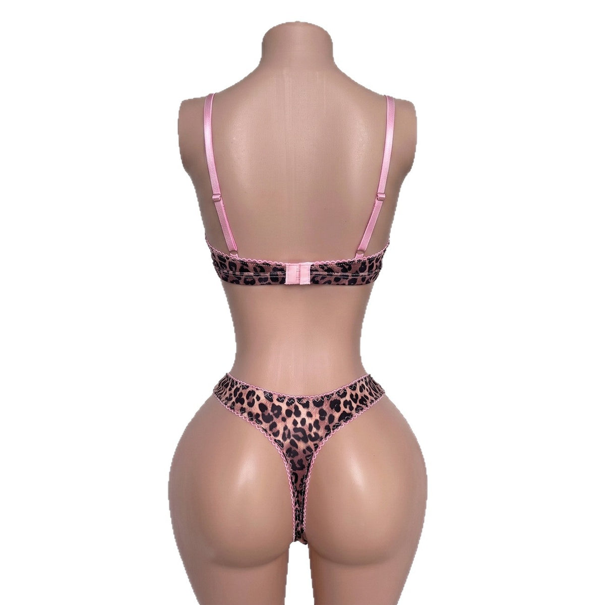 FREEDOMBEAUTYDIER European and American leopard print underwear set for women, pink bow deep V sexy bra underwear two-piece set