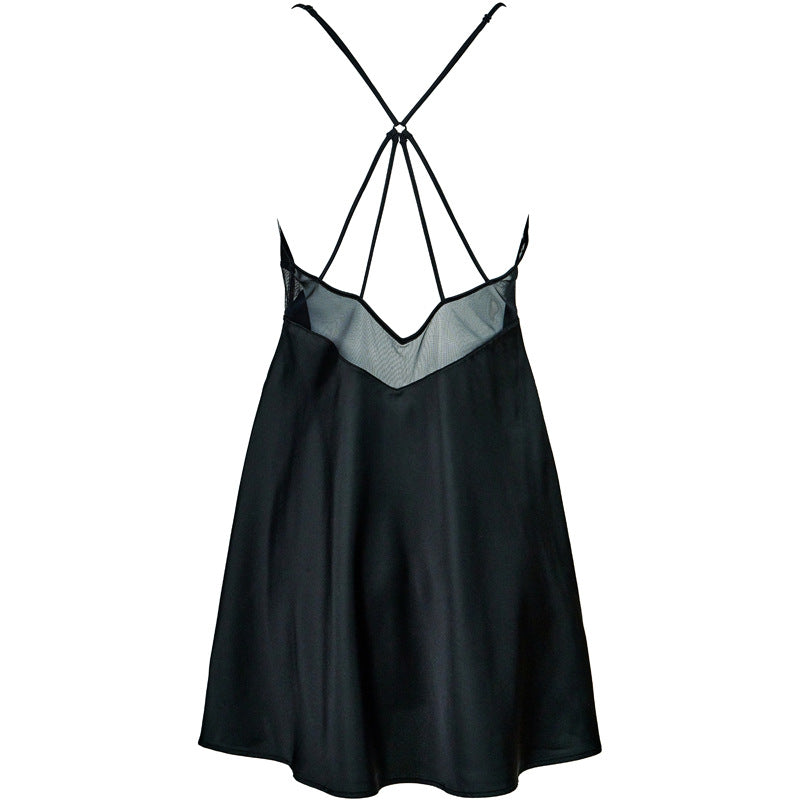 FREEDOMBEAUTY | FQ2862 Love Embroidery Cross-Ribbon Satin French Nightdress Pure Desire Homewear Sexy Suspender Skirt Cross-Border Summer
