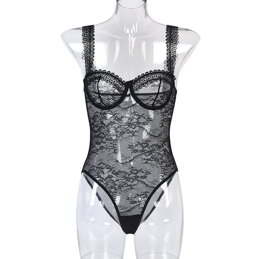 FREEDOMBEAUTY | Hot-selling lingerie one-piece women's summer new European and American lace flower comfortable close-fitting one-piece 3033