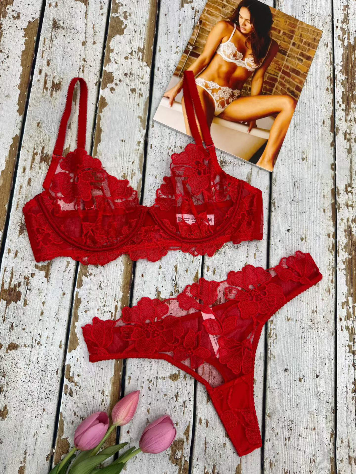 FREEDOMBEAUTY | French Lace Underwear Thin Embroidery Big Breasts Small Steel Rim Anti-Sagging Bra Gather Bra Set Sexy Bra