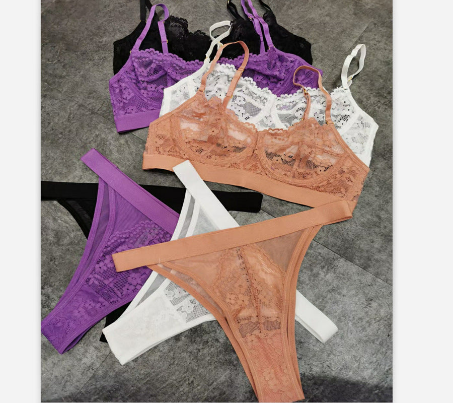 FREEDOMBEAUTY | Bra ultra-thin lace underwear sexy seduction rimless triangle cup thong bra sexy lace underwear