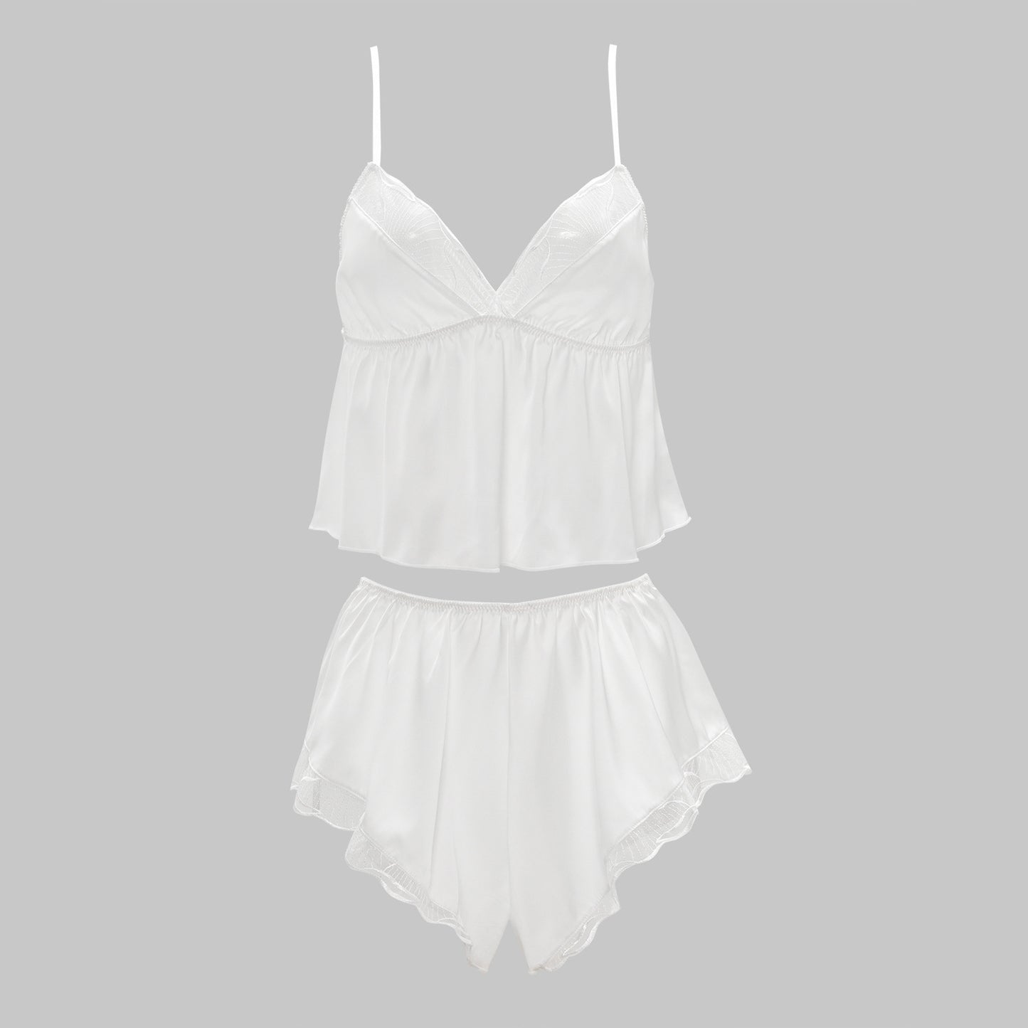 FREEDOMBEAUTY | Women's Loungewear Sexy Triangle Cup Suspender Pajama 2-piece Set Satin Lace Shorts Pajama Set