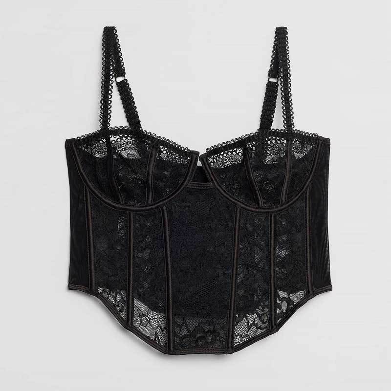 FREEDOMBEAUTY | Wear retro girl sexy fishbone underwear suspenders, thin gathering Valentine's Day lace sexy underwear 3 sets
