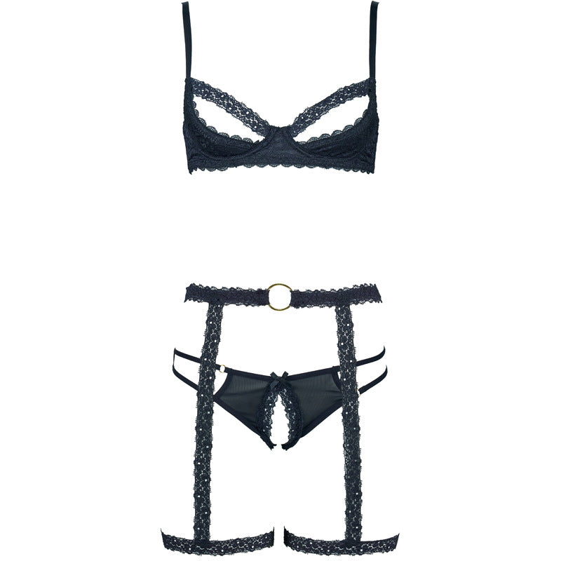 FREEDOMBEAUTY | FQ2823M203 sponge steel tray lace edge breast bra low waist open gear hip seduction T pants women's garter belt