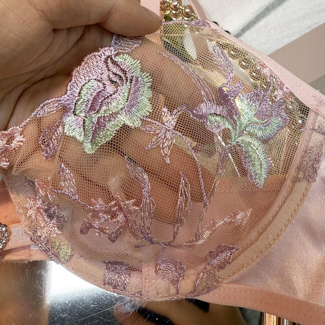 FREEDOMBEAUTY | Cross-border foreign trade INS new Valentine's Day honeymoon sexy mesh flower embroidery perspective underwear women's two-piece set