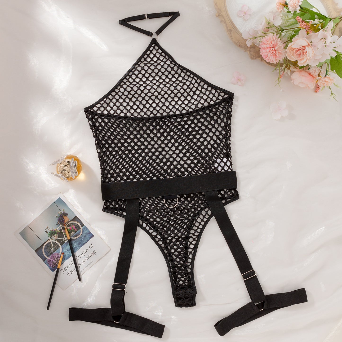 Freedombeauty | Fashion new sexy underwear hollow fishing net hanging neck halter sex garter  bodysuit 28729