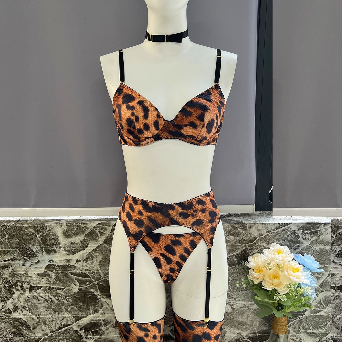 freedombeauty|ins leopard print erotic underwear set new tie-dye erotic underwear erotic  lingerie set