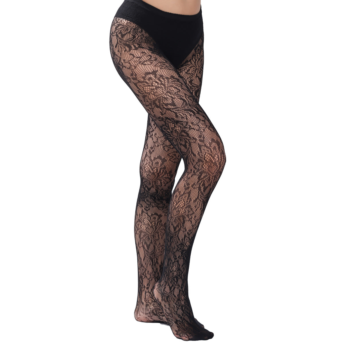 FREEDOMBEAUTY | Sex stockings Cross-border foreign trade European and American plant flower pattern stockings Bottom socks Thin hollow jacquard mesh socks