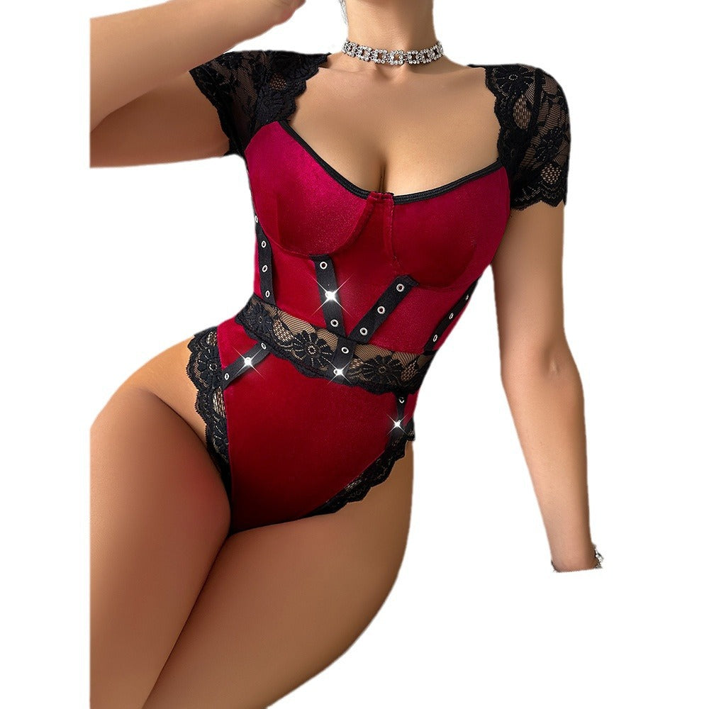 Freedombeauty | Women's Velvet Lace Thin Sexy High Quality Sex Bodysuit 27535