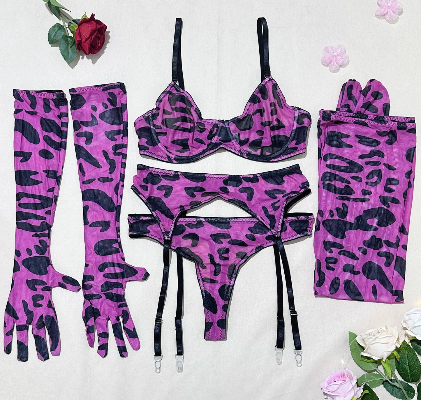 FREEDOMBEAUTY | Hot Sale Fashion Classic Erotic Lingerie Set Sexy Printed Steel Rim Gathering Bust Bra