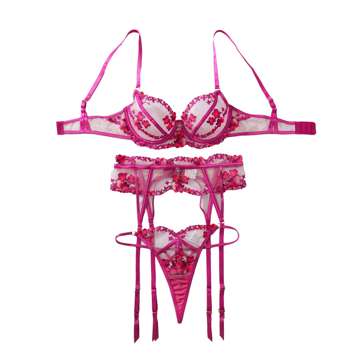 FREEDOMBEAUTY | European and American cross-border new products perspective flower embroidery lace pure desire to gather body sculpting thin sexy underwear split set