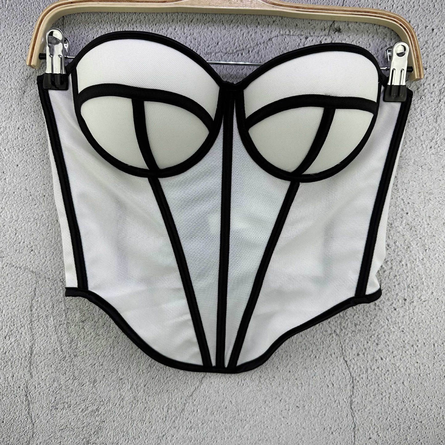 FREEDOMBEAUTY | European and American style hot-selling new mesh small vest sling retro slim and breathable temperament fishbone breast cup top women