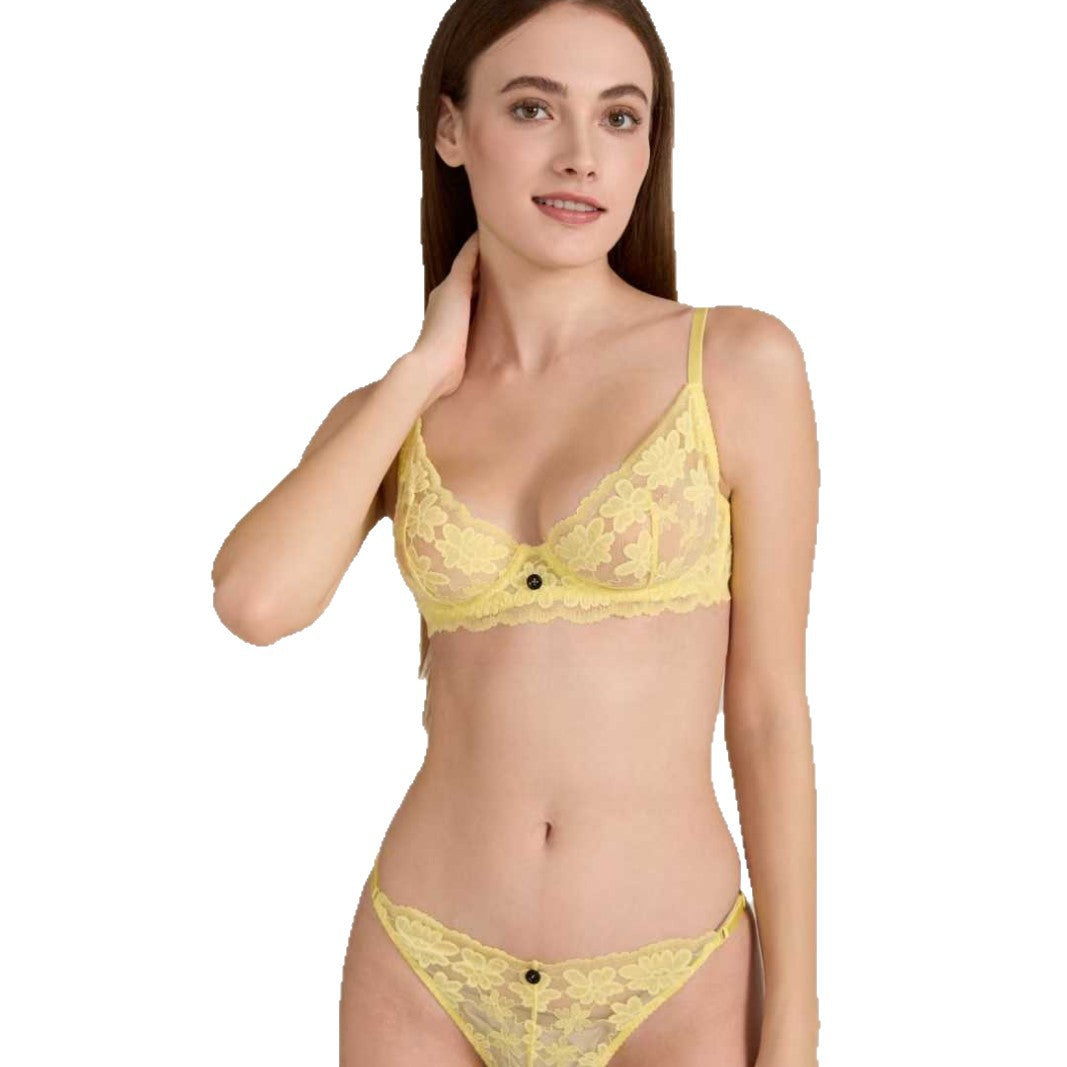 FREEDOMBEAUTY | Pure desire underwear big breasts show small sexy French ultra-thin transparent bra foreign trade no sponge gathering bra set