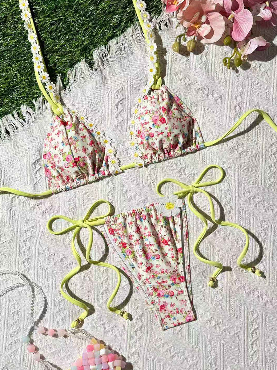 FREEDOMBEAUTY | Flower print split swimsuit women's 2025 new bikini beach vacation swimsuit