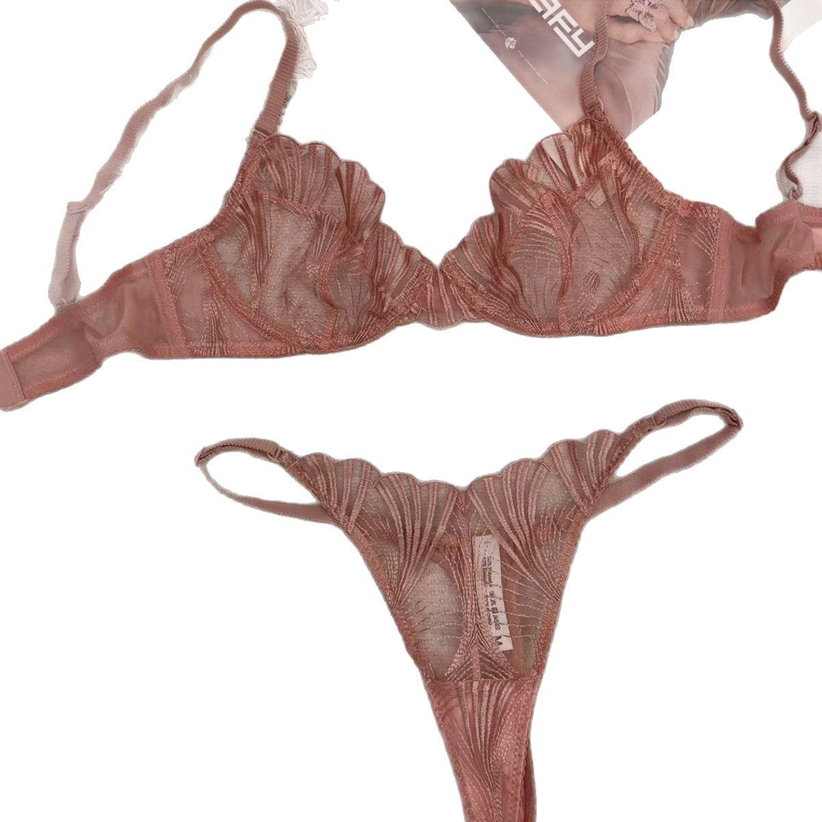 FREEDOMBEAUTY | French underwear foreign trade sexy transparent lace embroidery big chest shows small gathering bra cross-border trousers bra set